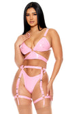 Watch Me Shine Vinyl Longline Bra Lingerie Set - Pink