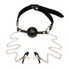 Flirt Games Mouth Gag Ball With Metal Nipple Clamps